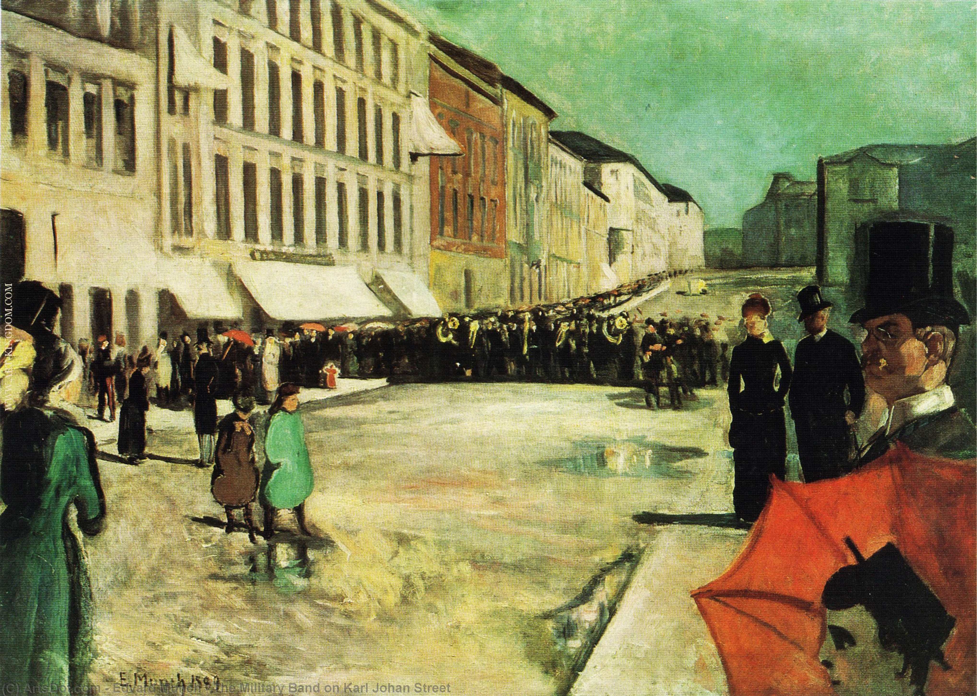 WikiOO.org - Encyclopedia of Fine Arts - Maleri, Artwork Edvard Munch - The Military Band on Karl Johan Street