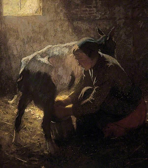 Wikioo.org – L'Enciclopedia delle Belle Arti - Pittura, Opere di Harold Knight - Mungitura della capra