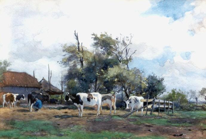 WikiOO.org - Encyclopedia of Fine Arts - Lukisan, Artwork Adrianus Johannes Groenewegen - Milking Time