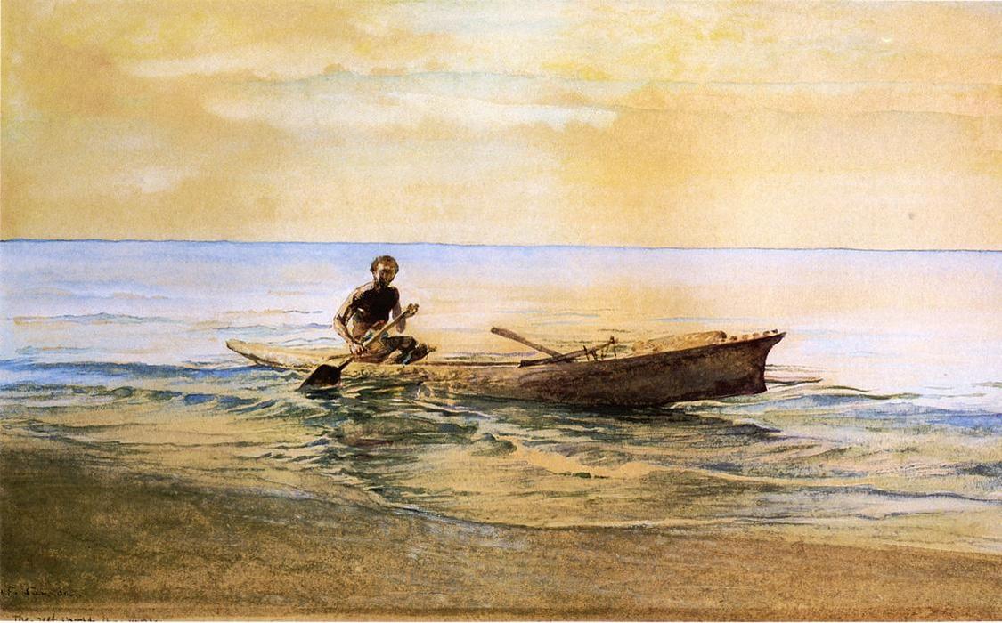 WikiOO.org - אנציקלופדיה לאמנויות יפות - ציור, יצירות אמנות John La Farge - Man in Canoe, Samoa
