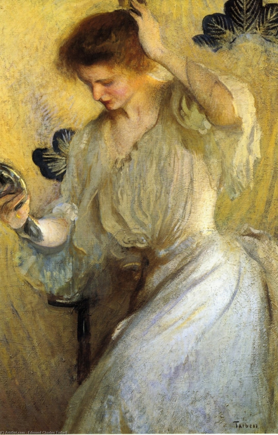 Wikioo.org – L'Encyclopédie des Beaux Arts - Peinture, Oeuvre de Edmund Charles Tarbell - le miroir ( également connu sous le nom Fille avec un Miroir )