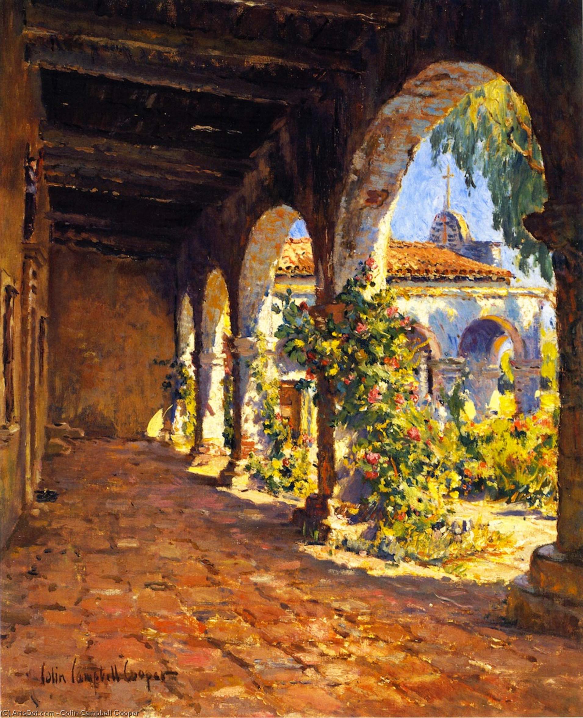 Wikioo.org - The Encyclopedia of Fine Arts - Painting, Artwork by Colin Campbell Cooper - Mission Corridor, San Juan Capistrano
