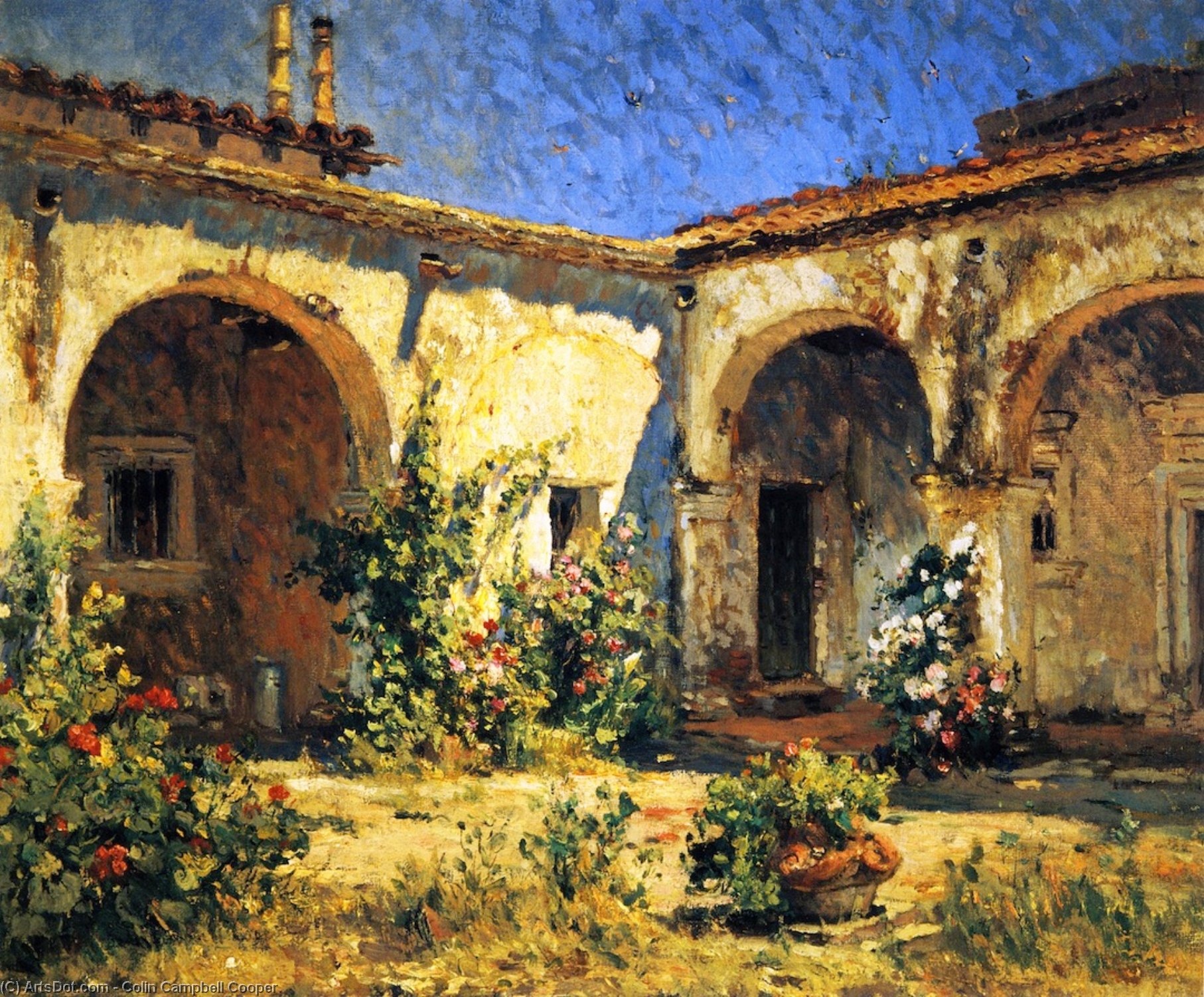 Wikioo.org - The Encyclopedia of Fine Arts - Painting, Artwork by Colin Campbell Cooper - Mission Courtyard (San Juan Capistrano)