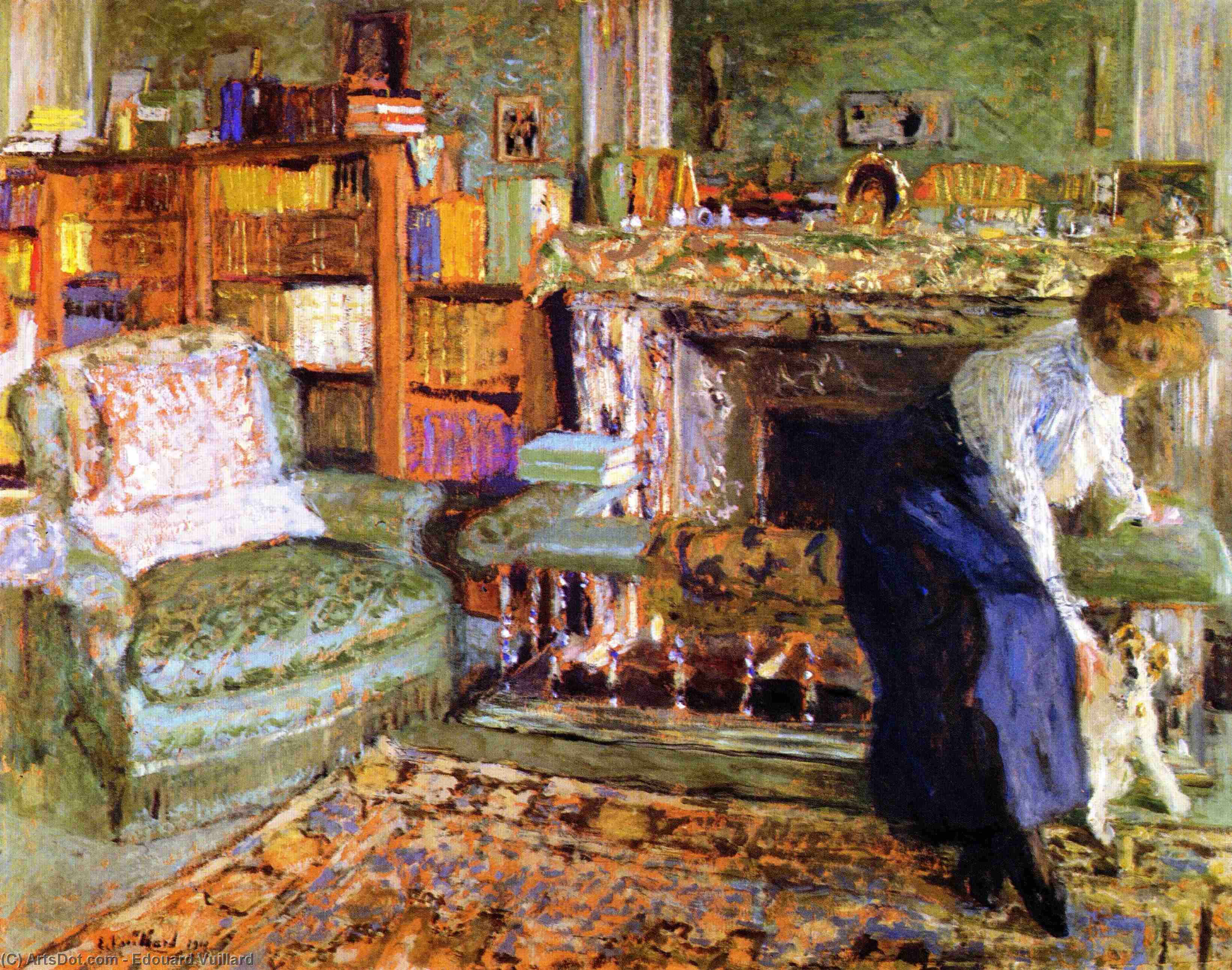 Wikioo.org - The Encyclopedia of Fine Arts - Painting, Artwork by Jean Edouard Vuillard - Miss Marguerite Chapin with Her Fox-Terrier