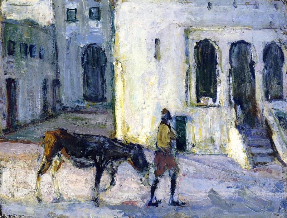 Wikioo.org - The Encyclopedia of Fine Arts - Painting, Artwork by Henry Ossawa Tanner - Man Leading a Donkey in Front of the Palais de Justice, Tangier