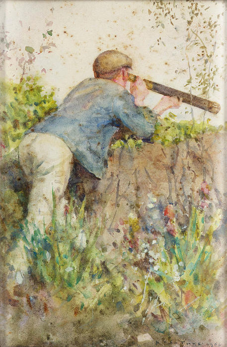 Wikioo.org - The Encyclopedia of Fine Arts - Painting, Artwork by Henry Scott Tuke - Man looking through a telescope