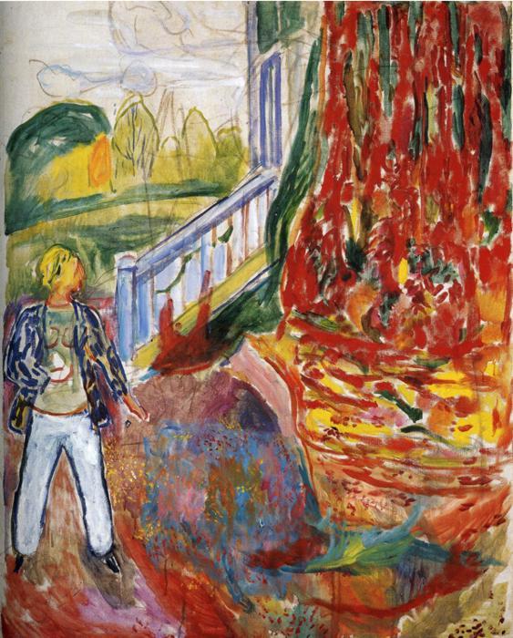 Wikioo.org - Die Enzyklopädie bildender Kunst - Malerei, Kunstwerk von Edvard Munch - Modell in vorne  von  der  Veranda
