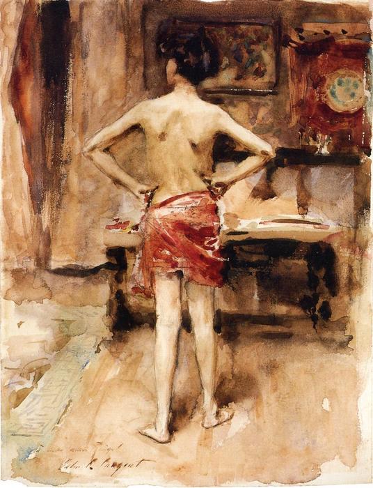 Wikoo.org - موسوعة الفنون الجميلة - اللوحة، العمل الفني John Singer Sargent - The Model: Interior with Standing Figure