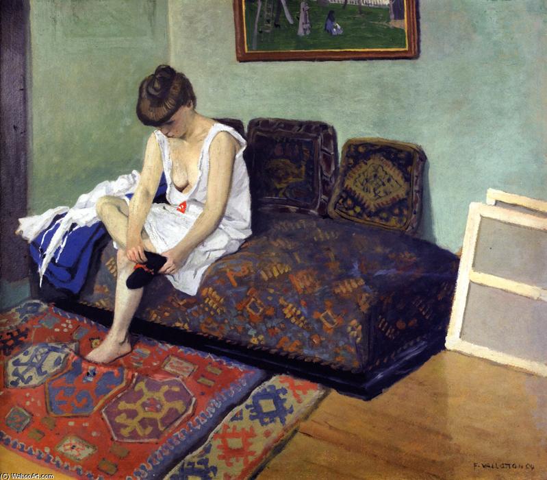 Wikioo.org - The Encyclopedia of Fine Arts - Painting, Artwork by Felix Vallotton - Model Sitting on the Studio Couch (also known as The Black Stocking)