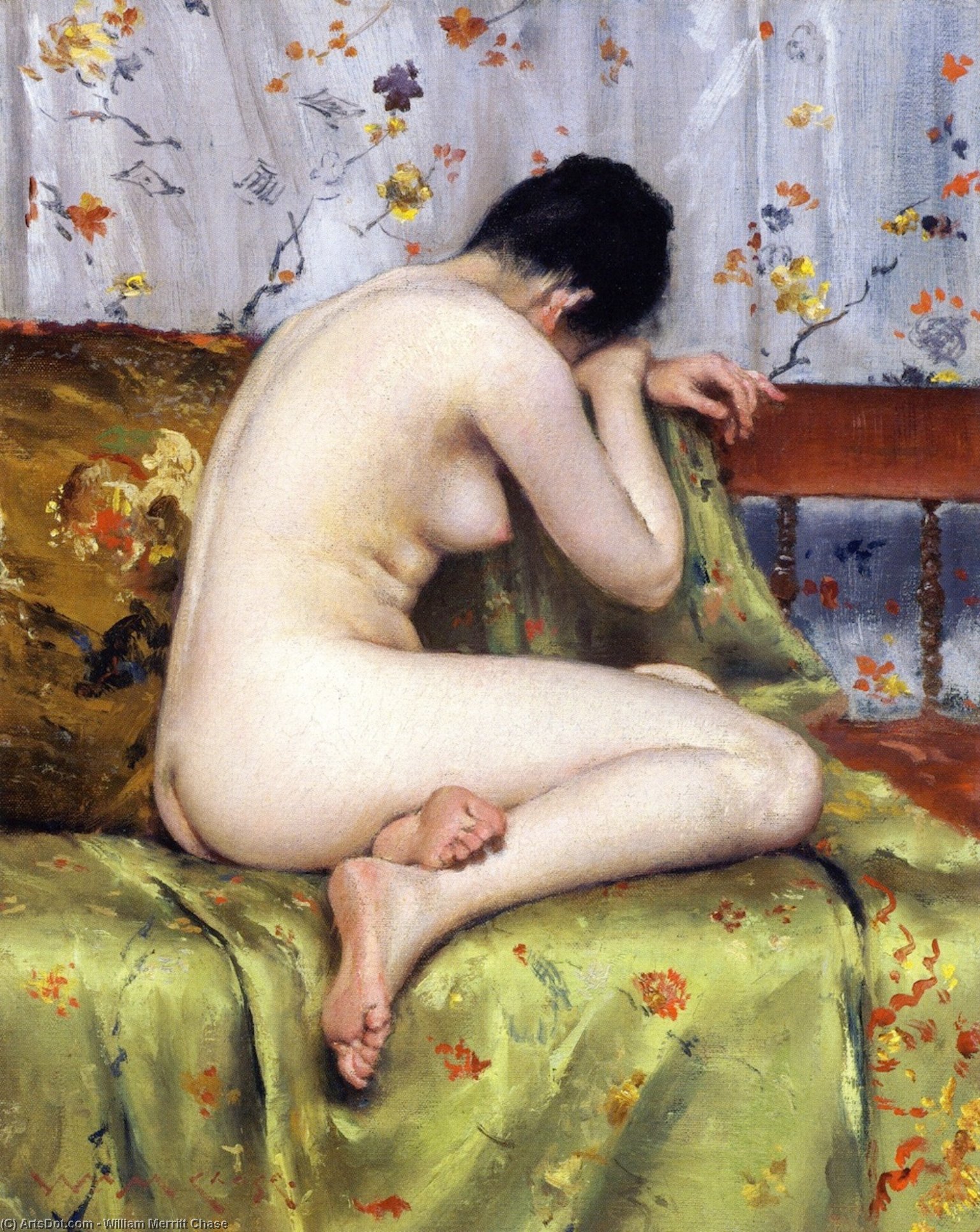 Wikioo.org - The Encyclopedia of Fine Arts - Painting, Artwork by William Merritt Chase - A Modern Magdalen (also known as Nude inan Interior)