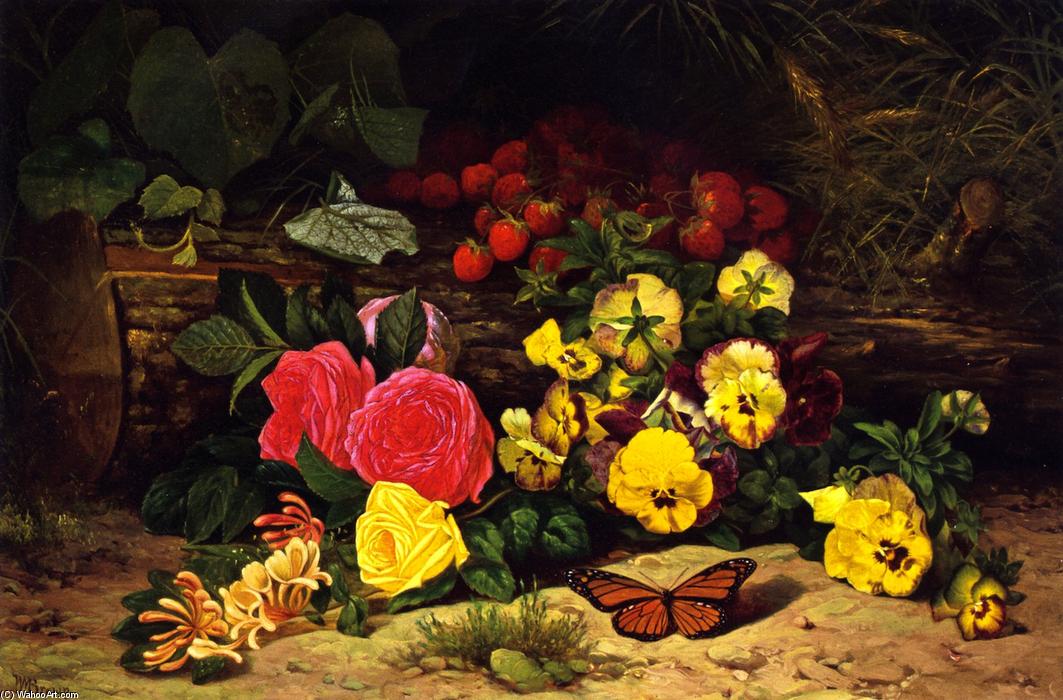 Wikioo.org - The Encyclopedia of Fine Arts - Painting, Artwork by William Mason Brown - Monarch with Pansies and Fruits