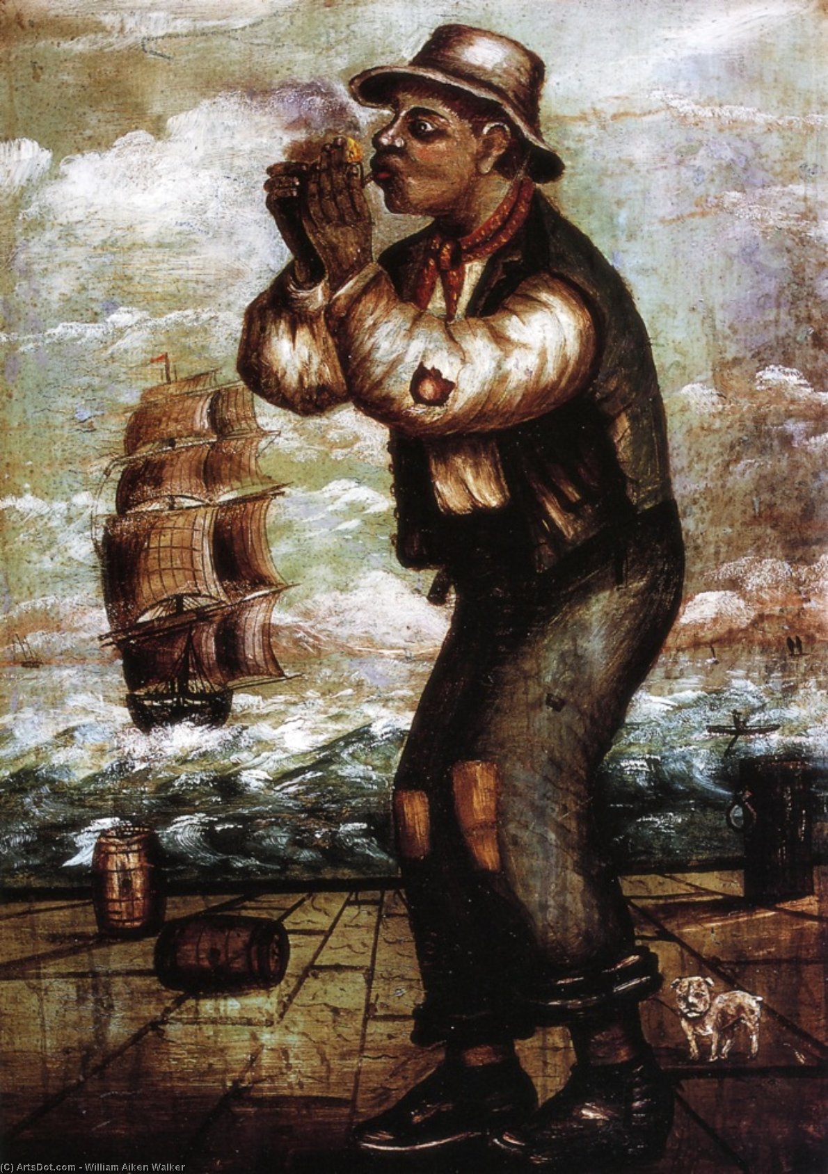 Wikioo.org - The Encyclopedia of Fine Arts - Painting, Artwork by William Aiken Walker - Man on Dock LIghting Pipe