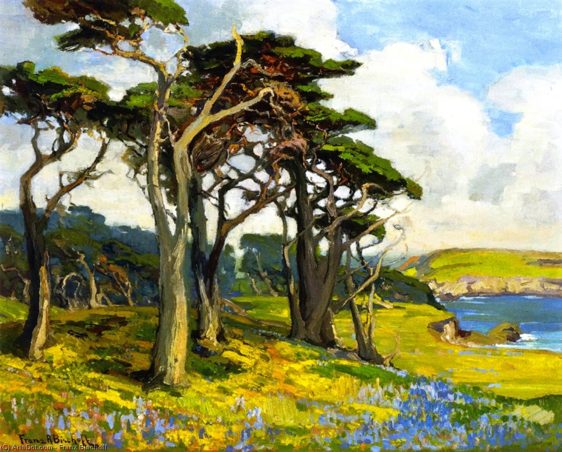 Wikioo.org - The Encyclopedia of Fine Arts - Painting, Artwork by Franz Bischoff - Monterey Shore in Springtime