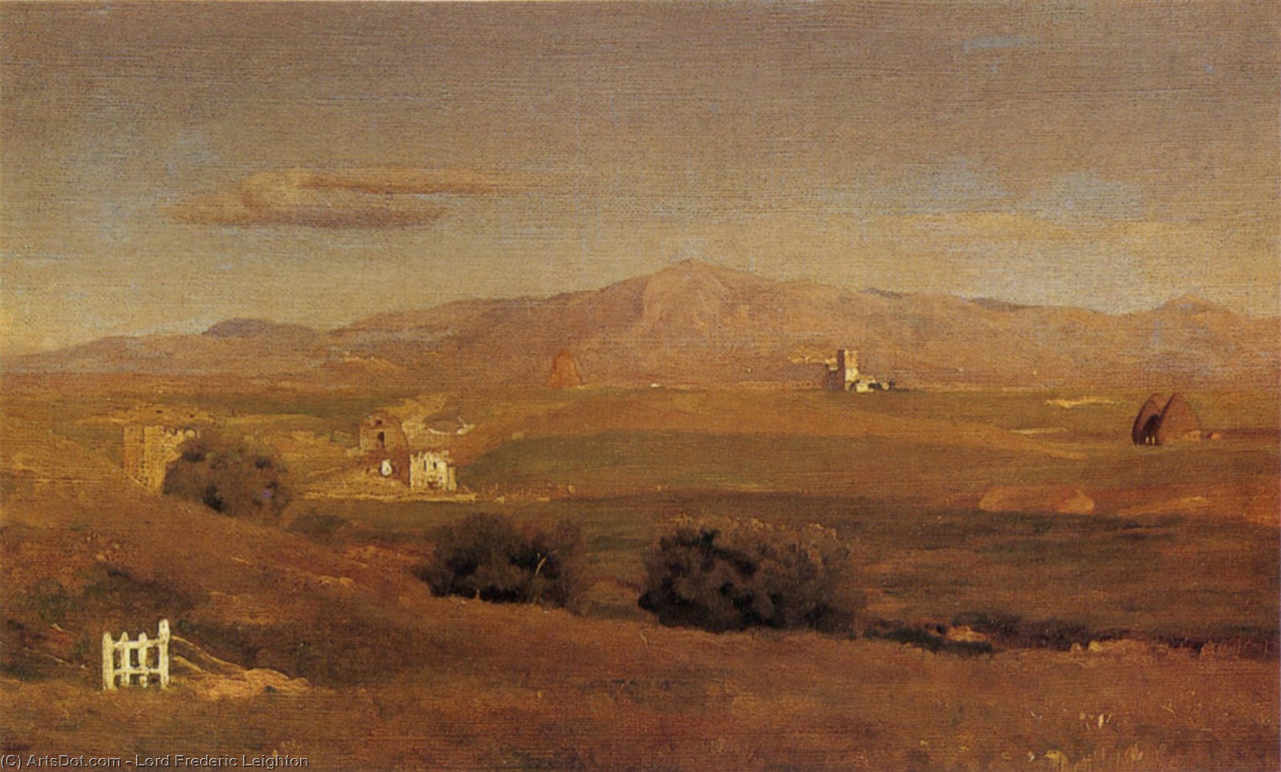 Wikioo.org - The Encyclopedia of Fine Arts - Painting, Artwork by Lord Frederic Leighton - Monte Sacro, in the Roman Campagna, showing the Ponte Nomentano