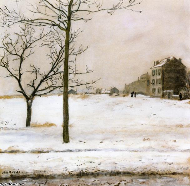 WikiOO.org - Encyclopedia of Fine Arts - Schilderen, Artwork Jean-François Raffaelli - Montmartre under the Snow