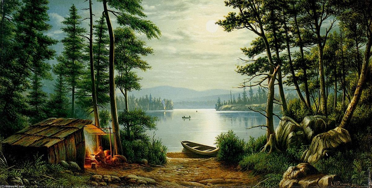Wikioo.org - Encyklopedia Sztuk Pięknych - Malarstwo, Grafika Levi Wells Prentice - Moonlight Camping at Schroon Lake