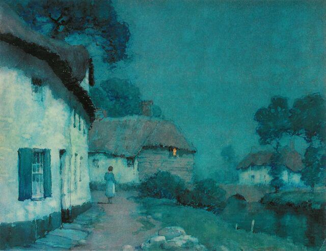 WikiOO.org - Encyclopedia of Fine Arts - Målning, konstverk Albert Moulton Foweraker - Moonlight, a Devonshire Village