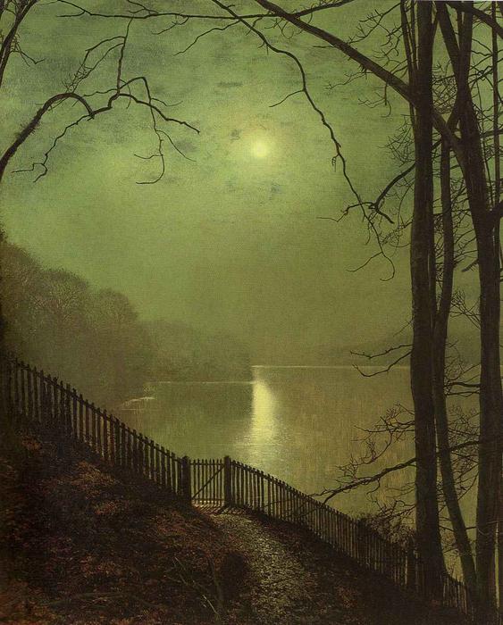 Wikioo.org - The Encyclopedia of Fine Arts - Painting, Artwork by John Atkinson Grimshaw - Moonlight on Lake