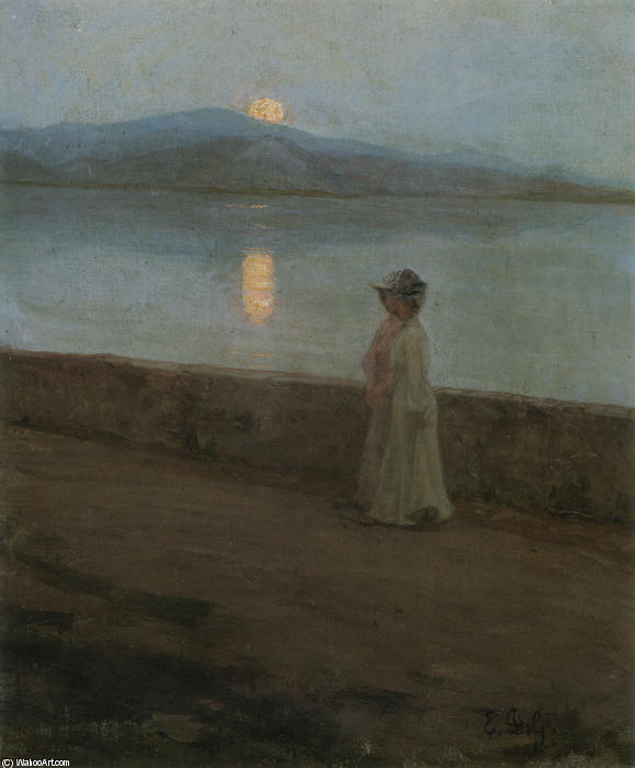 Wikioo.org - The Encyclopedia of Fine Arts - Painting, Artwork by Elin Kleopatra Danielson Gambogi - Moonlight on the lake