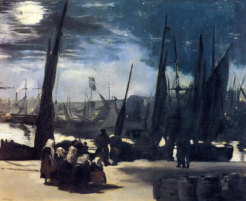 Wikioo.org - สารานุกรมวิจิตรศิลป์ - จิตรกรรม Edouard Manet - Moonlight over Boulogne Harbor
