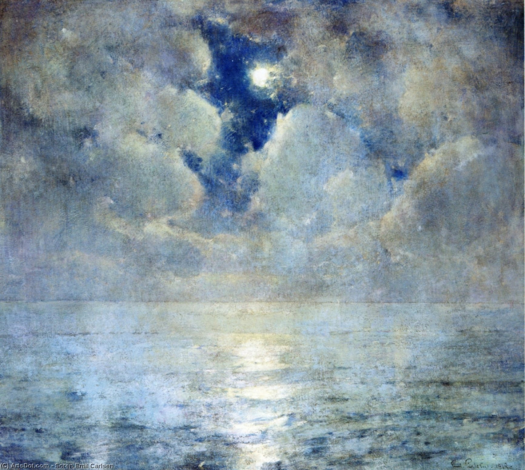 WikiOO.org - Εγκυκλοπαίδεια Καλών Τεχνών - Ζωγραφική, έργα τέχνης Soren Emil Carlsen - Moonlight Scene