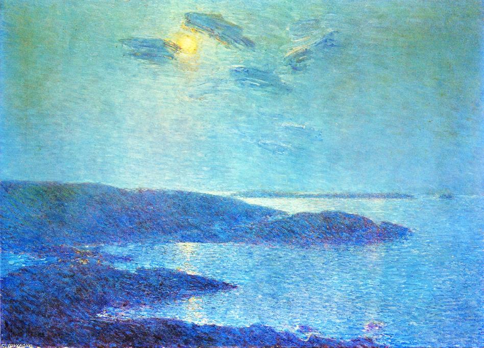 Wikioo.org - The Encyclopedia of Fine Arts - Painting, Artwork by Frederick Childe Hassam - Moonlight Scene (also known as Moonlight, New England Coast)