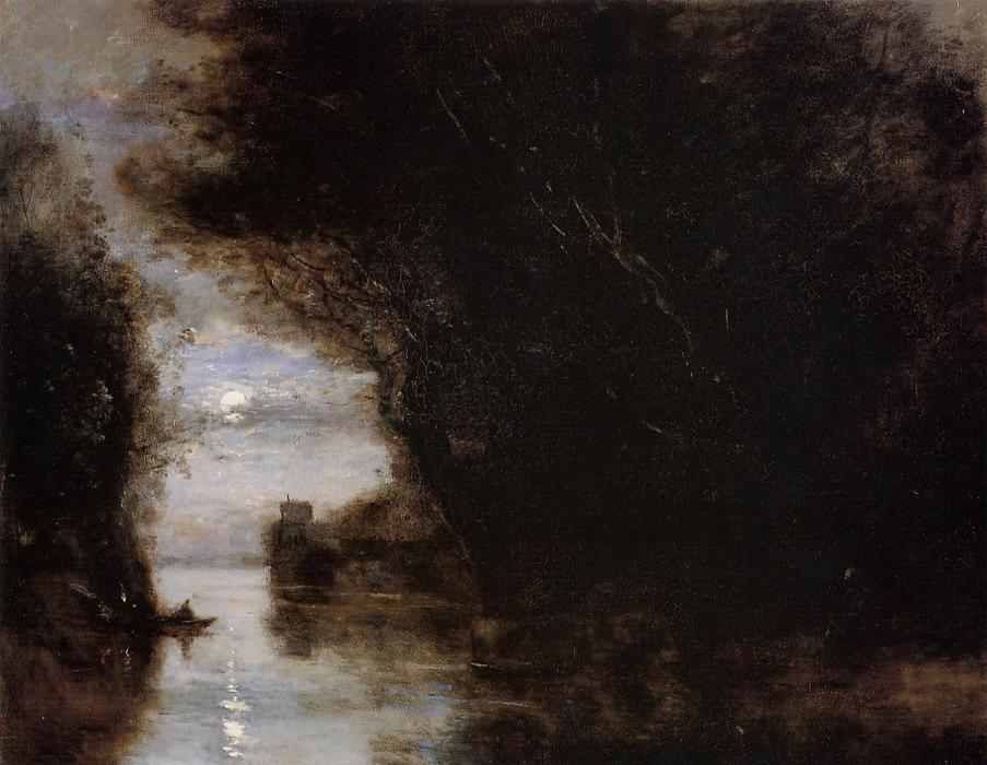 WikiOO.org - אנציקלופדיה לאמנויות יפות - ציור, יצירות אמנות Jean Baptiste Camille Corot - Moonlit Landscape