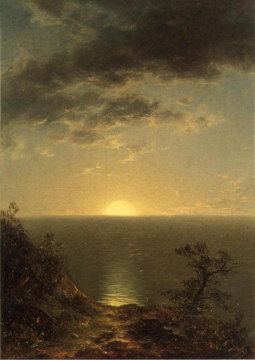 WikiOO.org - Encyclopedia of Fine Arts - Lukisan, Artwork John William Casilear - Moonrise on the Coast