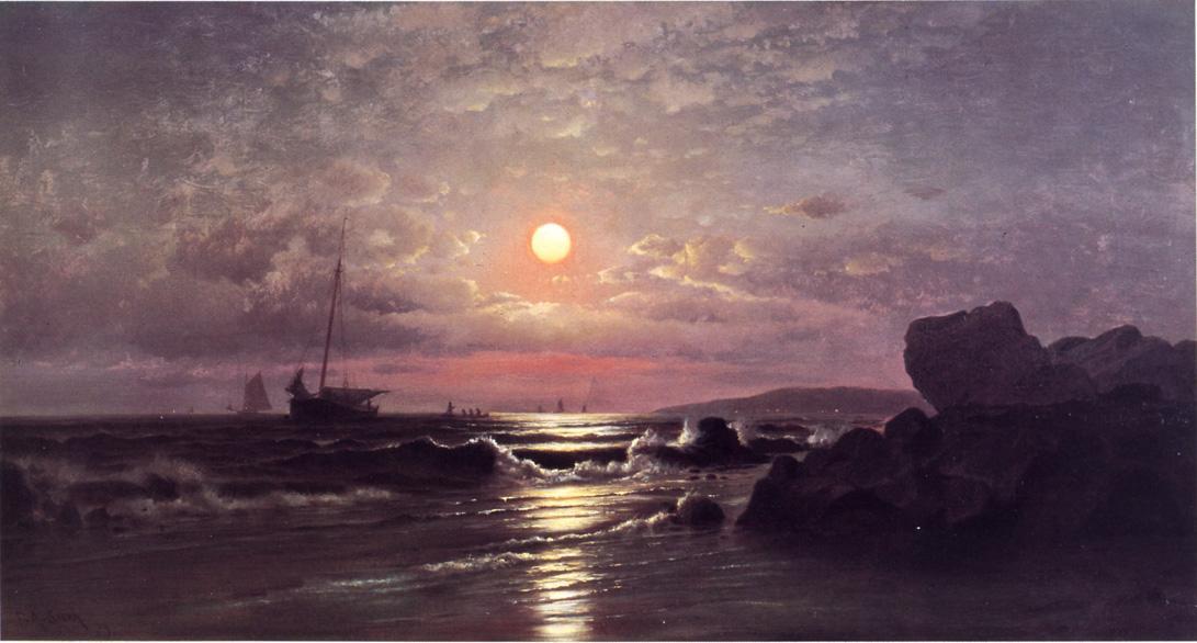 WikiOO.org - Encyclopedia of Fine Arts - Lukisan, Artwork Francis A Silva - Moonrise on the New England Coast