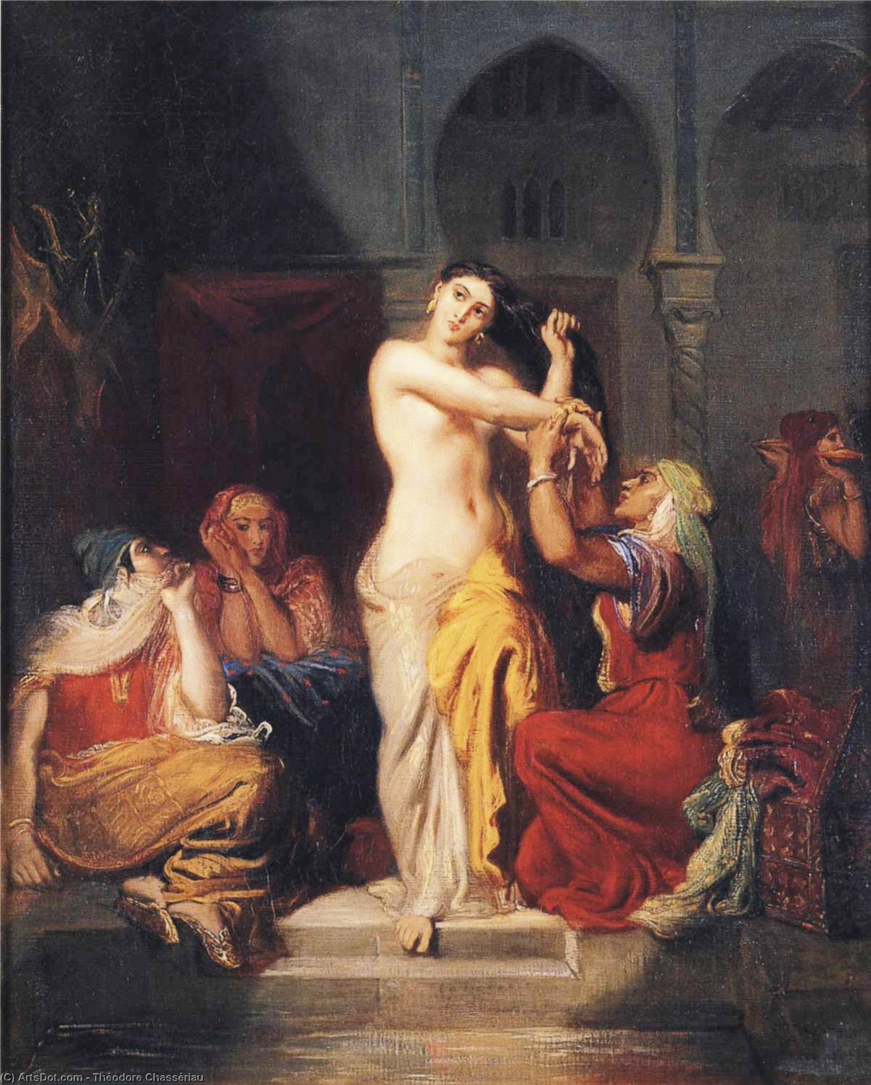 Wikioo.org - The Encyclopedia of Fine Arts - Painting, Artwork by Théodore Chassériau - Moorish Woman Leaving the Bath in the Seraglio