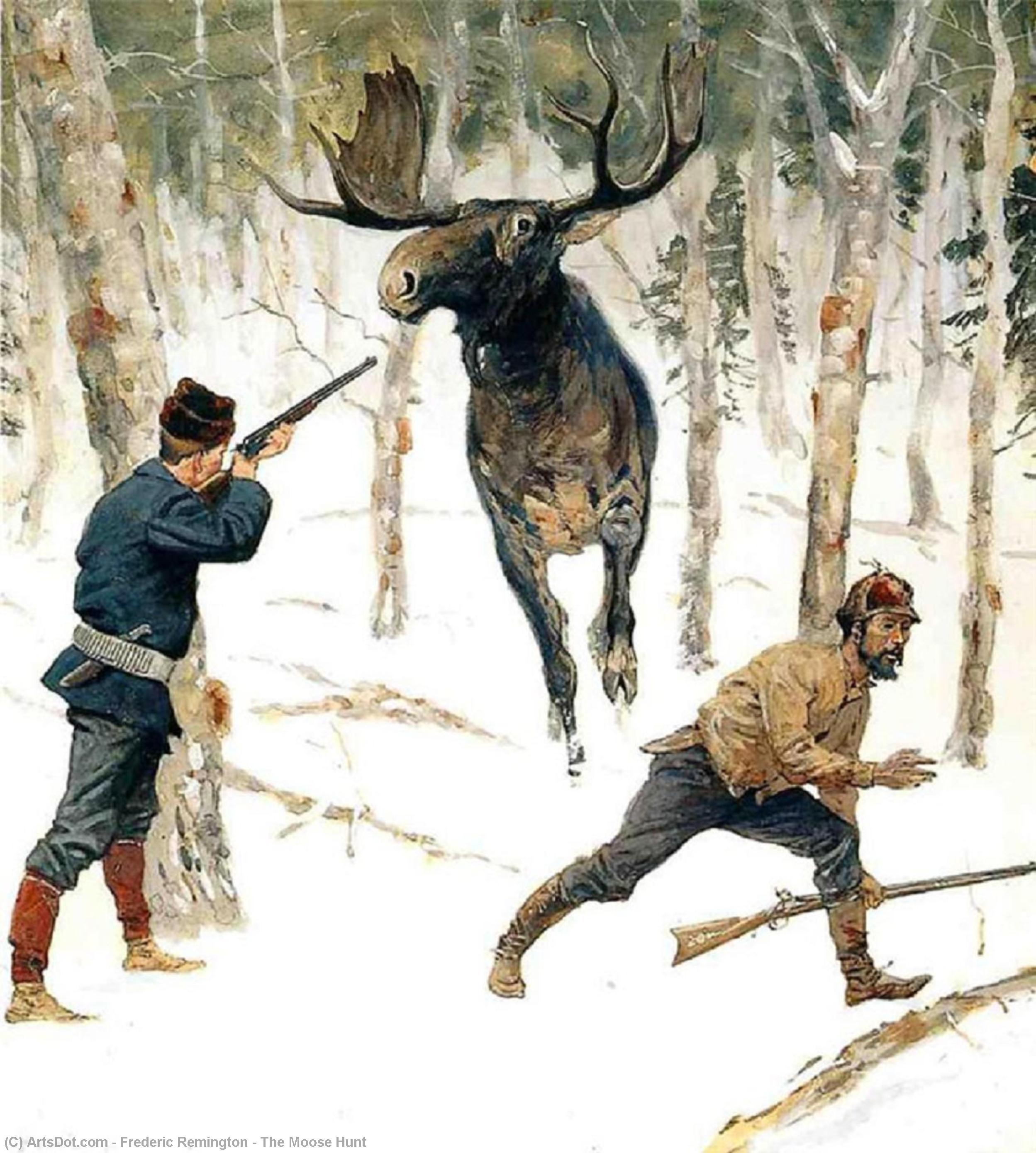 WikiOO.org – 美術百科全書 - 繪畫，作品 Frederic Remington - 驼鹿 打猎