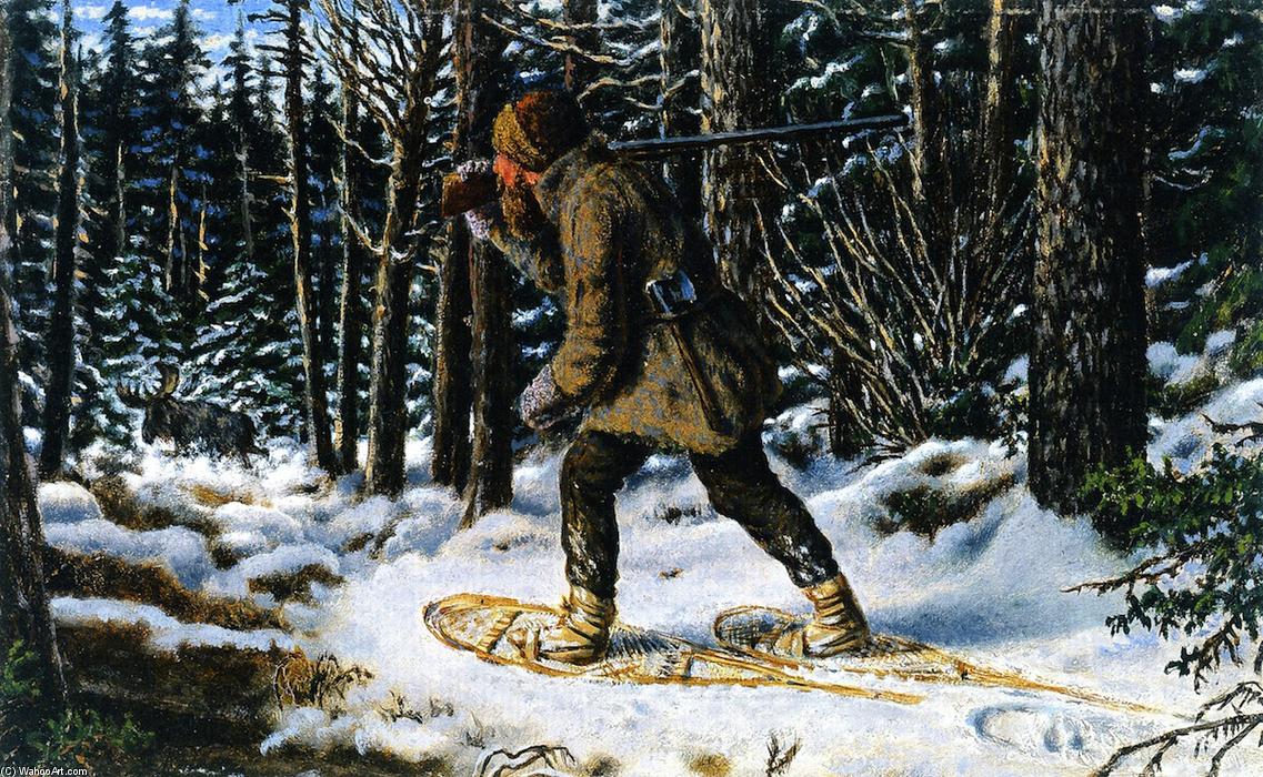 Wikioo.org – L'Enciclopedia delle Belle Arti - Pittura, Opere di William George Richardson Hind - Alce americano Caccia , Inverno , Manitoba