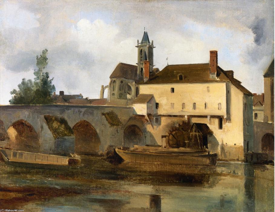 Wikioo.org - The Encyclopedia of Fine Arts - Painting, Artwork by Jean Baptiste Camille Corot - Moret sur Loing, the Bridge and the Church