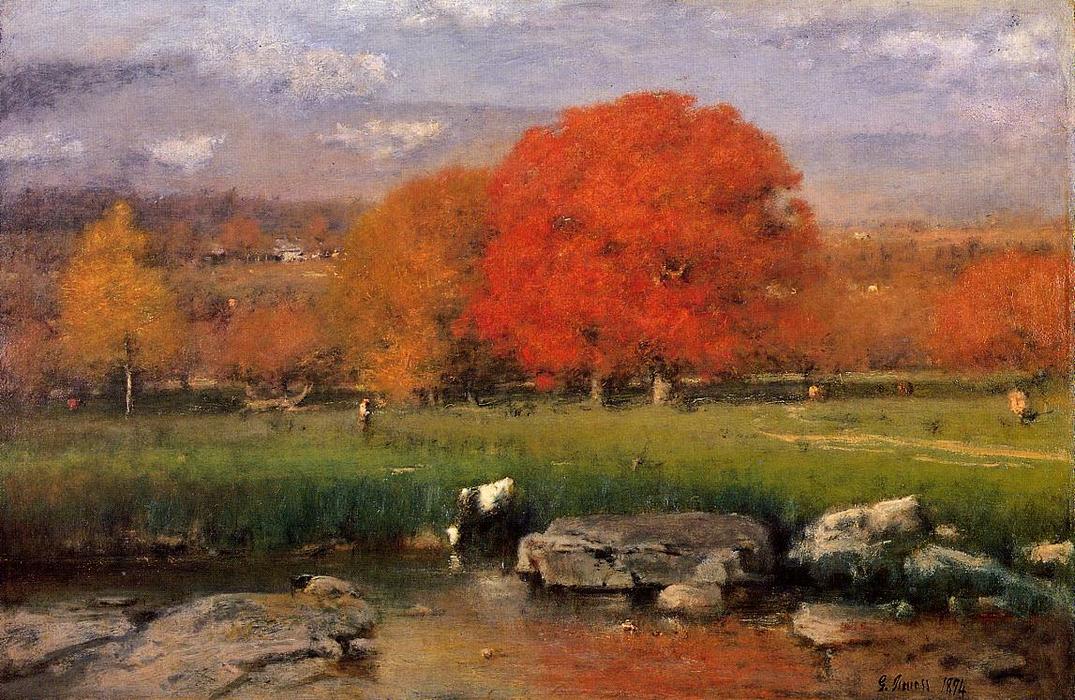 Wikioo.org - The Encyclopedia of Fine Arts - Painting, Artwork by George Inness - Morning, Catskill Valley (also known as The Red Oaks)