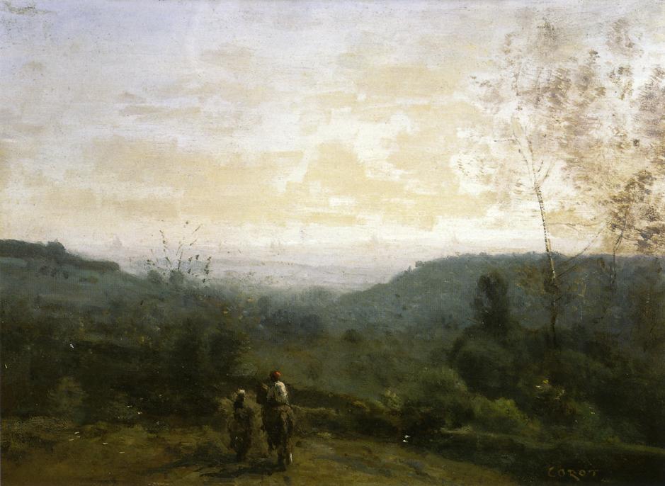 Wikoo.org - موسوعة الفنون الجميلة - اللوحة، العمل الفني Jean Baptiste Camille Corot - Morning, Fog Effect