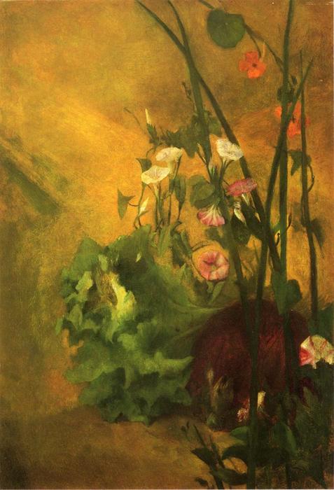 WikiOO.org - אנציקלופדיה לאמנויות יפות - ציור, יצירות אמנות John La Farge - Morning Glories and Eggplant