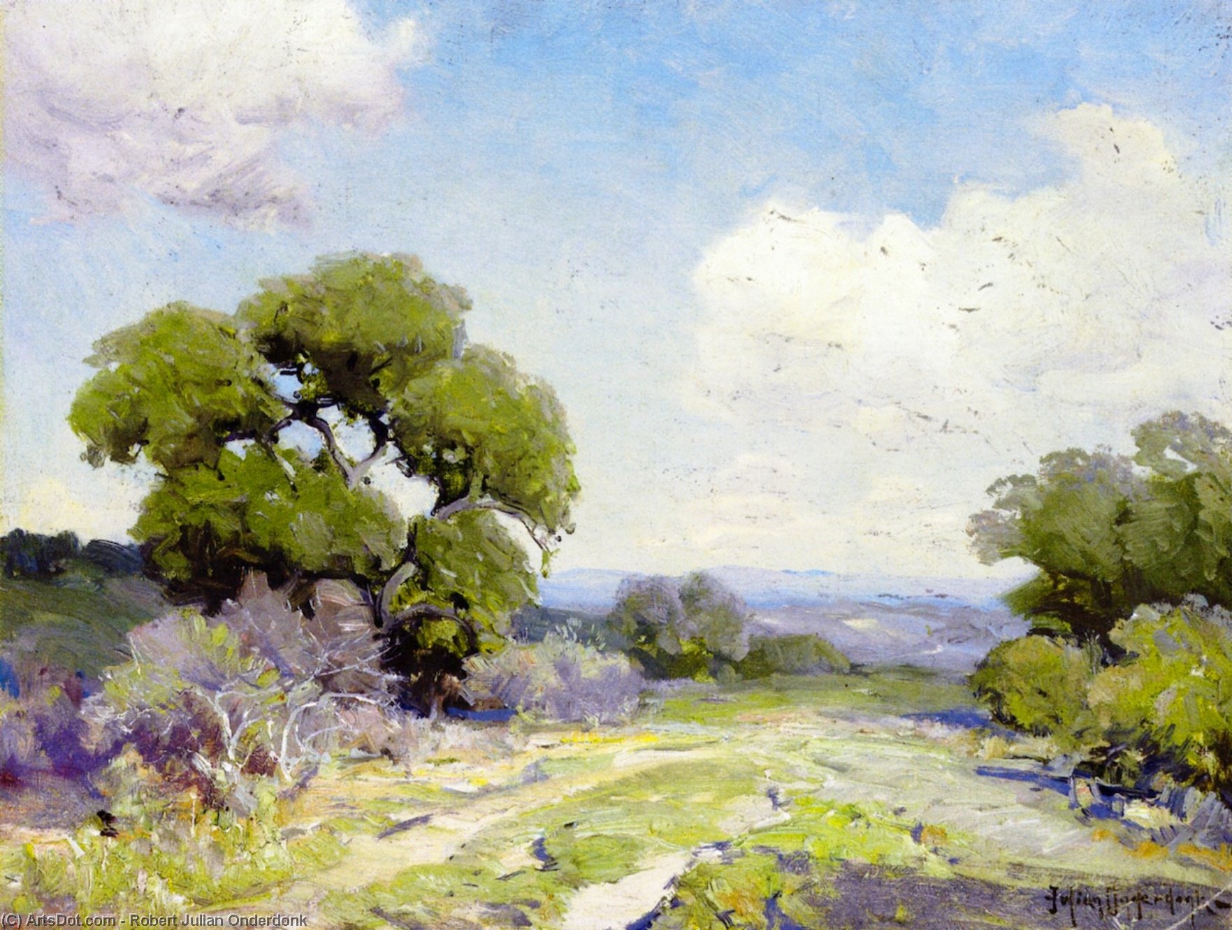 Wikioo.org - The Encyclopedia of Fine Arts - Painting, Artwork by Robert Julian Onderdonk - Morning in the Live Oaks, Boerne, Texas