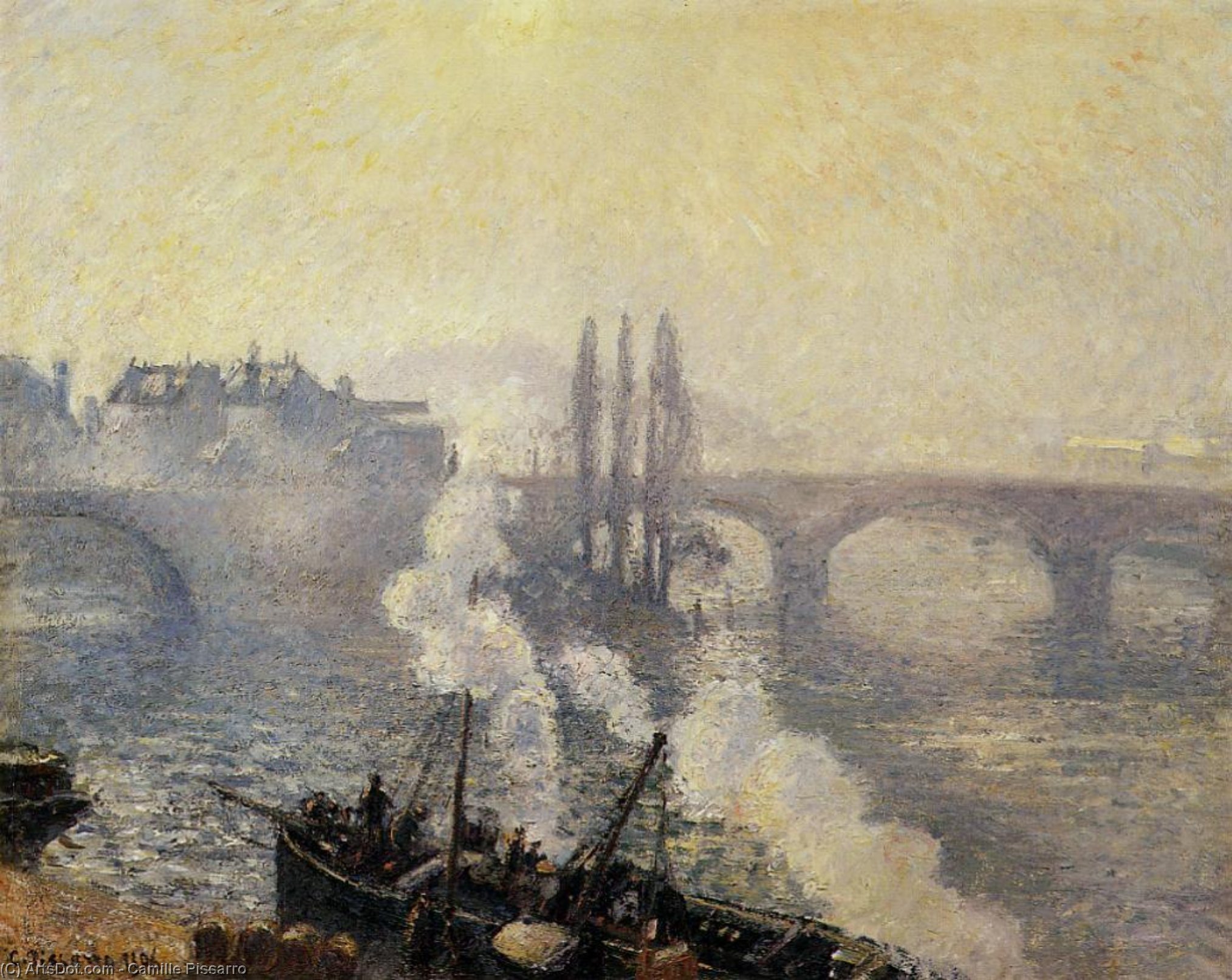 WikiOO.org - Encyclopedia of Fine Arts - Festés, Grafika Camille Pissarro - Morning, Overcast Day, Rouen