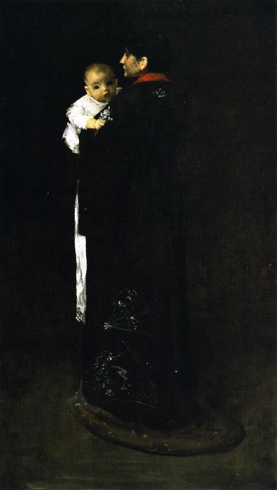 Wikioo.org - The Encyclopedia of Fine Arts - Painting, Artwork by William Merritt Chase - Mother and Child (also known as The First Portrait, Mother and Daughter, His First Portrait)