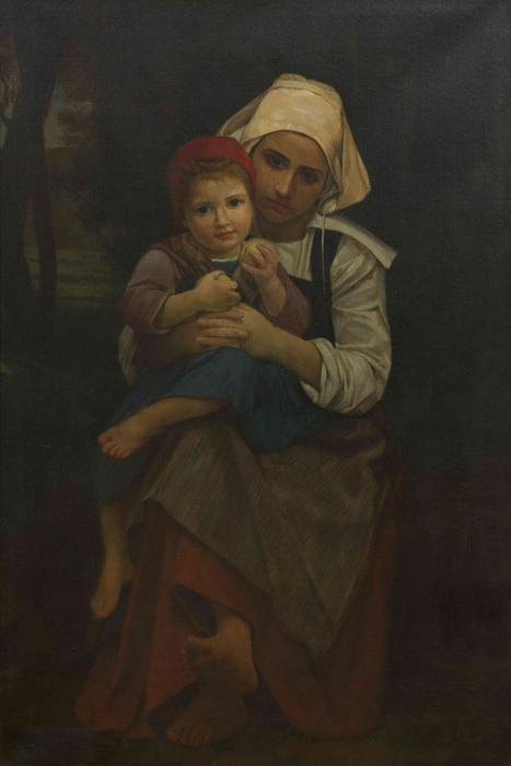 Wikioo.org - The Encyclopedia of Fine Arts - Painting, Artwork by Henry Salem Hubbell - Mother and Child (after William Adolphe Bouguereau)