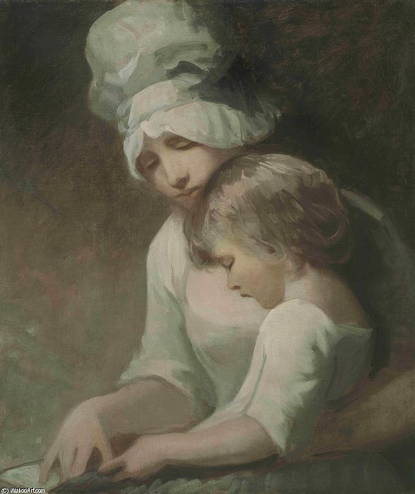 Wikioo.org - The Encyclopedia of Fine Arts - Painting, Artwork by George Romney - A Mother and Child Reading