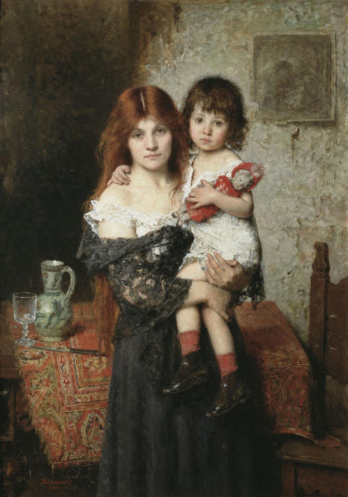 Wikioo.org - The Encyclopedia of Fine Arts - Painting, Artwork by Alexei Alexeievich Harlamoff - Mother and Daughter