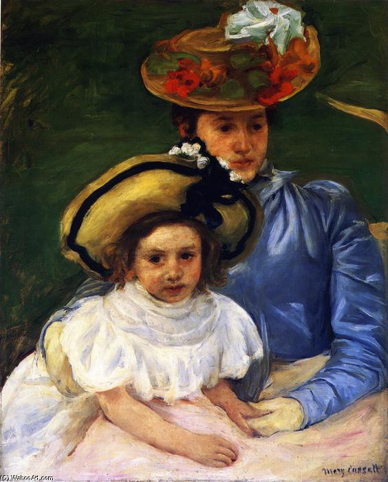 WikiOO.org – 美術百科全書 - 繪畫，作品 Mary Stevenson Cassatt - 母亲  和  女儿 ,  既  穿着  大 帽子