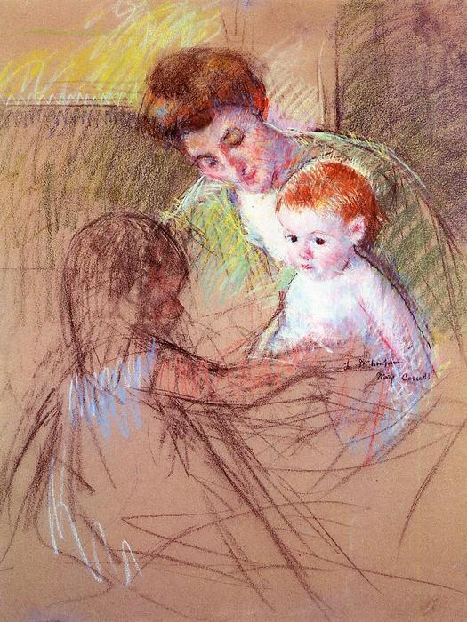Wikioo.org - The Encyclopedia of Fine Arts - Painting, Artwork by Mary Stevenson Cassatt - Mother and Daughter Looking at the Baby