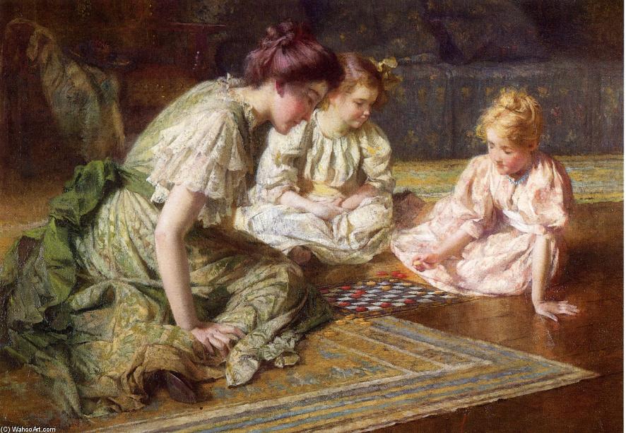 Wikioo.org - The Encyclopedia of Fine Arts - Painting, Artwork by Francis Coates Jones - Mother and Daughters Playing Chess