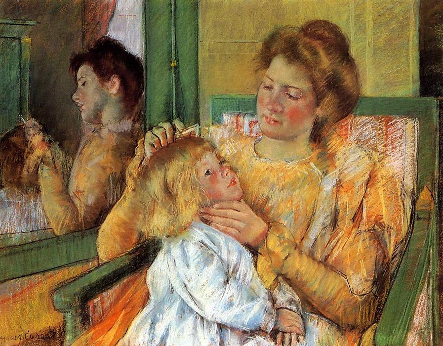Wikioo.org - The Encyclopedia of Fine Arts - Painting, Artwork by Mary Stevenson Cassatt - Mother Combing Her Child's Hair