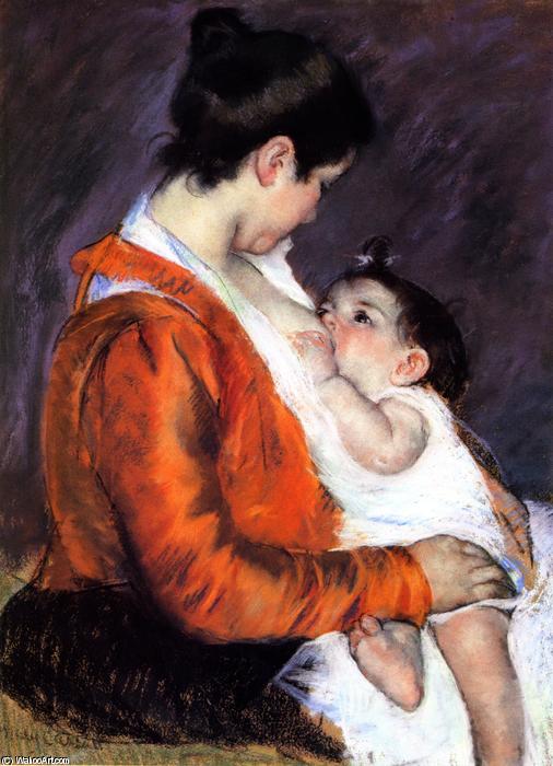Wikioo.org - The Encyclopedia of Fine Arts - Painting, Artwork by Mary Stevenson Cassatt - Mother Louise Nursing Her Baby