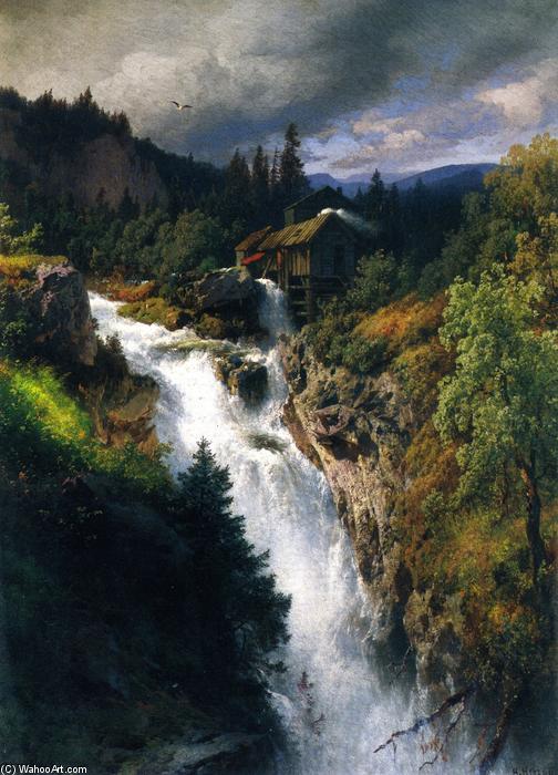 Wikioo.org - สารานุกรมวิจิตรศิลป์ - จิตรกรรม Herman Herzog - Mountain Falls by the Mill