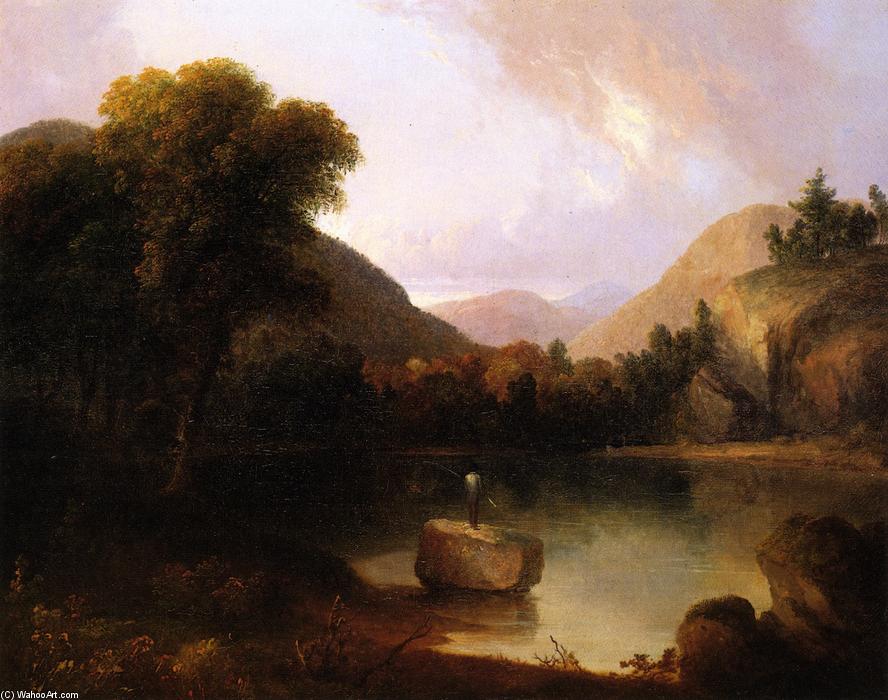 WikiOO.org - Encyclopedia of Fine Arts - Målning, konstverk Thomas Doughty - Mountain Lake with Man Fishing