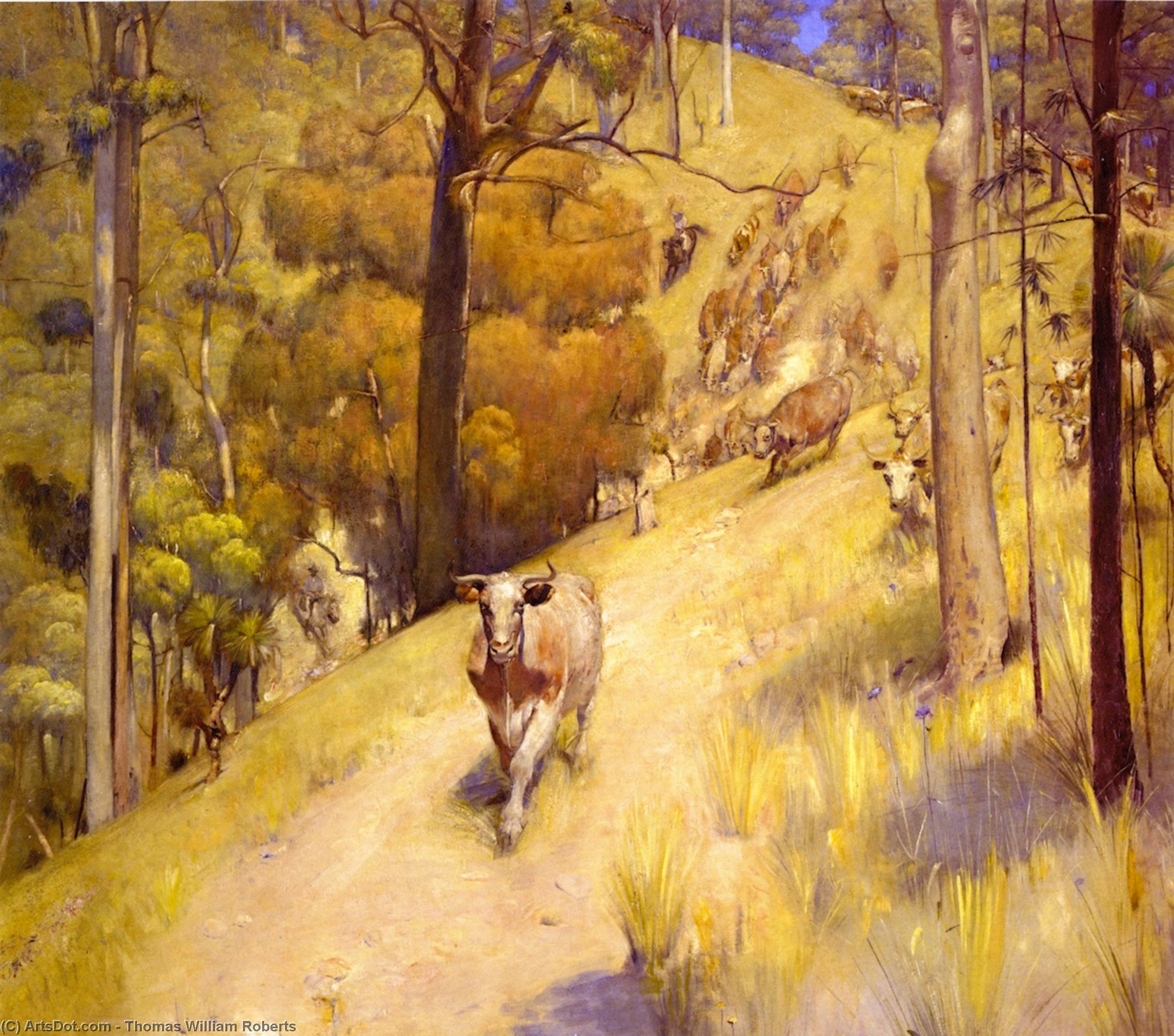 Wikioo.org - The Encyclopedia of Fine Arts - Painting, Artwork by Thomas William Roberts - A Mountain Muster